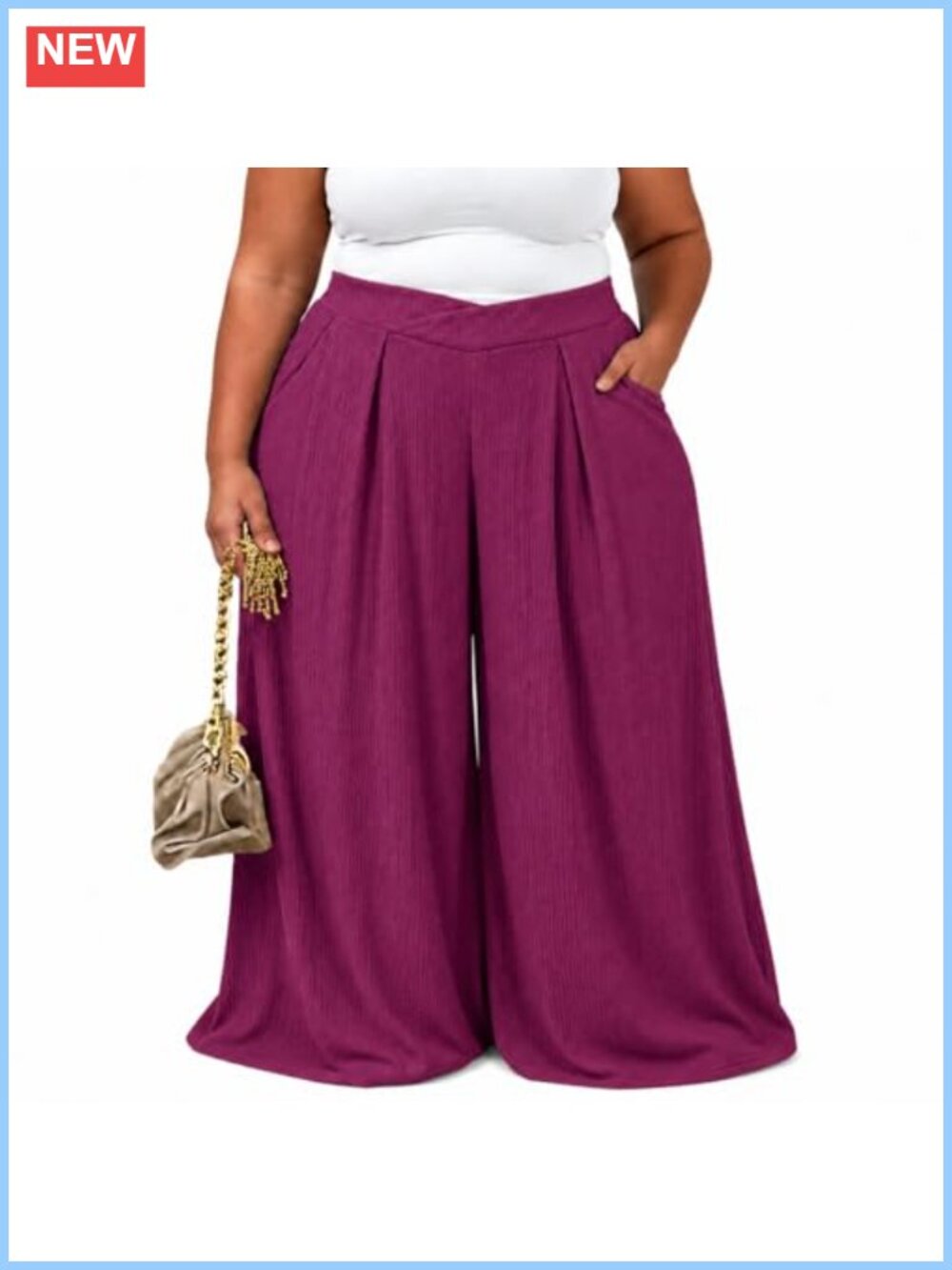 Plus Size Palazzo Pants High Waisted Wide Leg Crinkle Pleated Dressy Casual